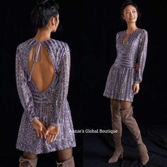 NWT ANTHROPOLOGIE Sequined Open-Back Mini Dress. Size 6 - Picture 13 of 16